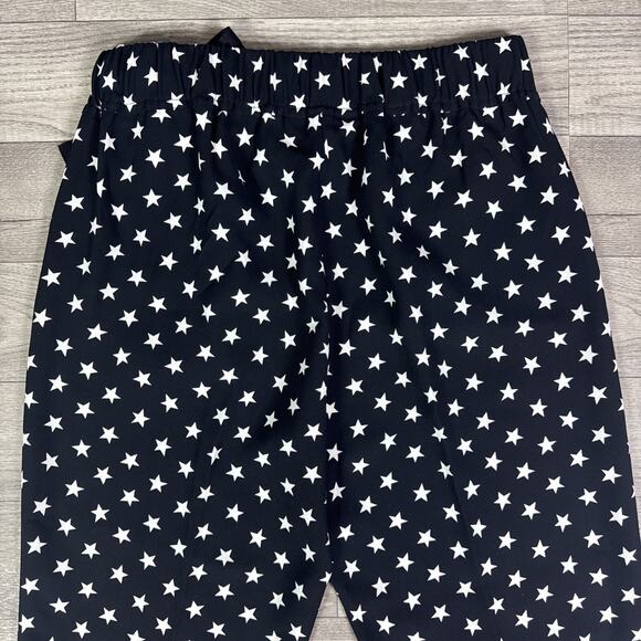 J. Crew Star Printed Tie Waist Pull On Crepe Slim Leg Pants Black sz 4 - Picture 7 of 7